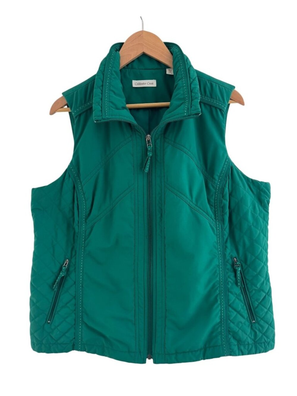 Coldwater Creek Green Quilted Vest with Zip Pockets Size 1X 16W-18W